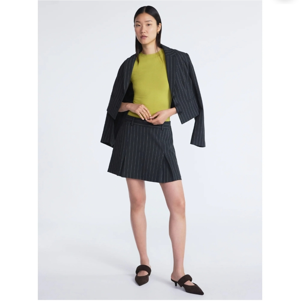 Scoop Charcoal‎ Pinstripe Pleated Mini Skirt Size 10 Office Chic NWT Grey